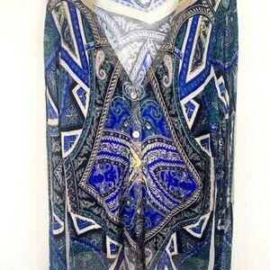 CHICOS Womens CARDIGAN Sweater Long Sleeve BLUE Green PAISLEY Size 2 (L/12)‎